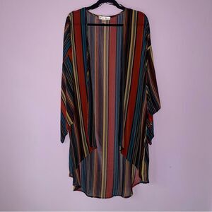 Band of Gypsies XL Sheer Cardigan Striped Open Front Swim Cover Kimono